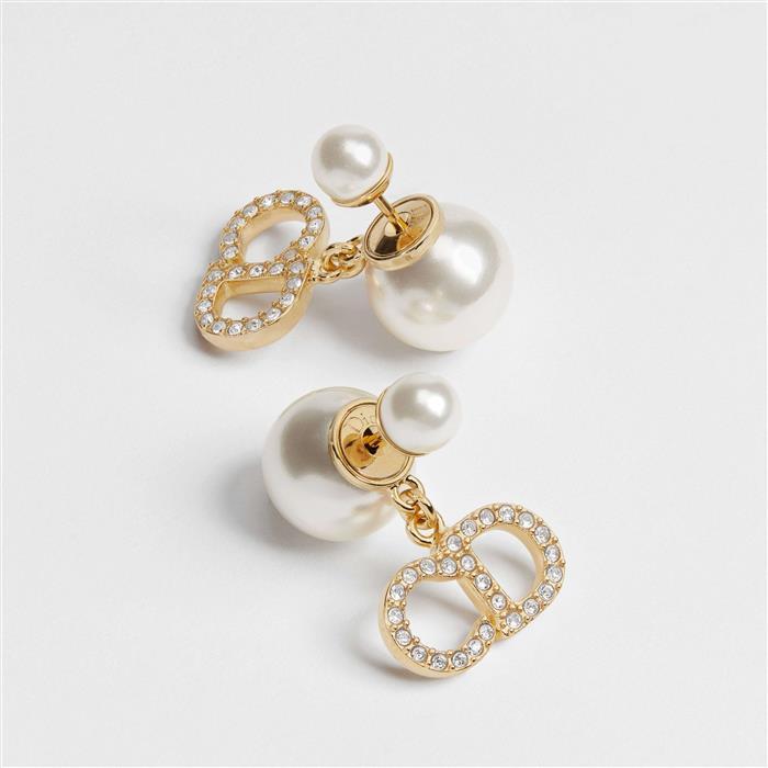 DIOR Tribales Pearl Crystal Gold-Tone Earrings