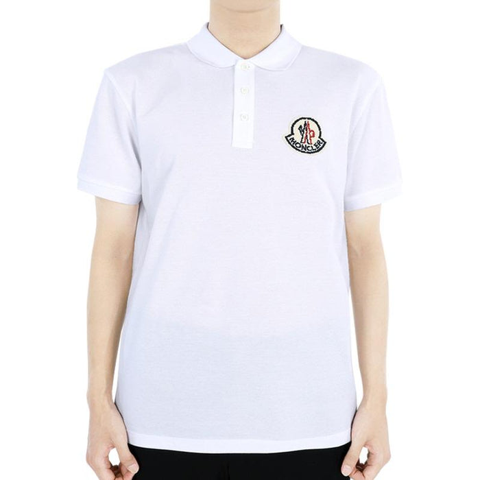 Moncler Men’s Logo Patch PK Short Sleeve Polo Shirt White