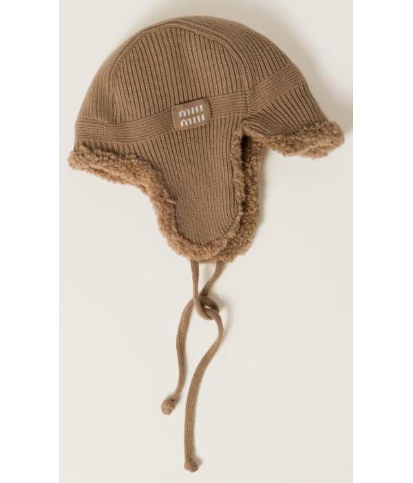 Miu Miu Wool Cashmere Shearling Trapper Hat