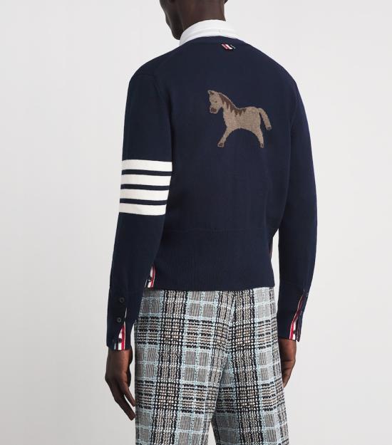 THOM BROWNE Navy Wool Cardigan for Men MKC624A Y10294