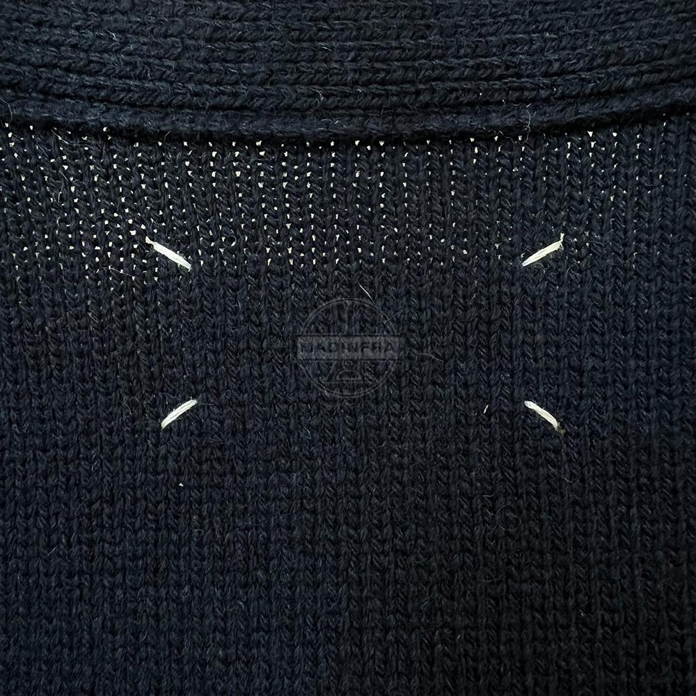 Maison Margiela Stitch Detail Cardigan Navy Wool Men's Knit