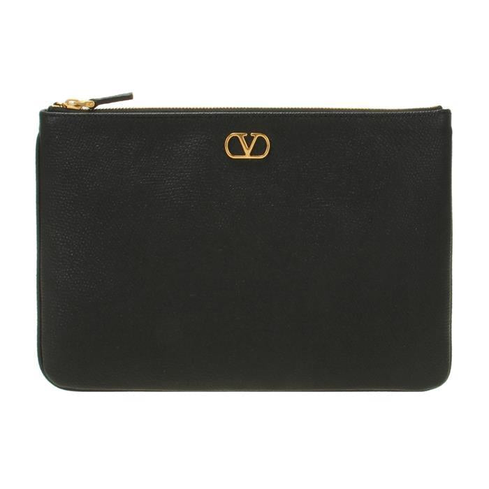 VALENTINO V Logo Signature Leather Clutch Bag Black