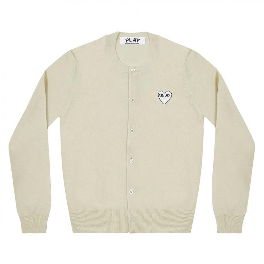 Comme des Garcons U-Neck Cardigan Ivory White Heart Patch
