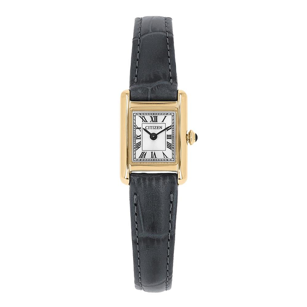 CITIZEN Square Leather Strap Watch for Women White Dial EG2799 18W