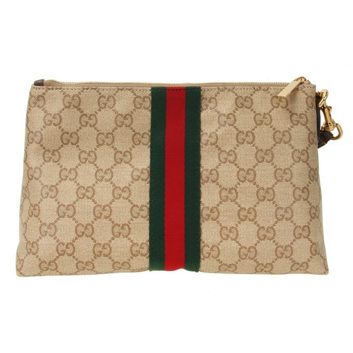 GUCCI Web Detail GG Canvas Pouch Beige Brown