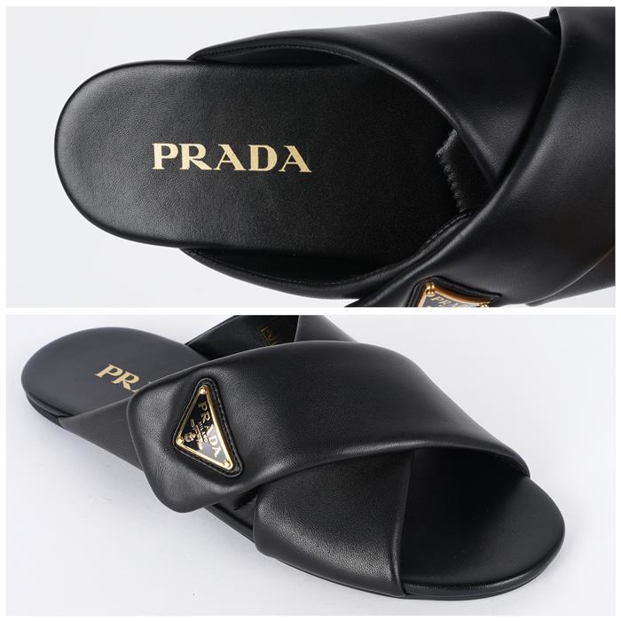 PRADA Triangle Logo Cross Slide Sandals 1XX713 ZHP F0002 F005
