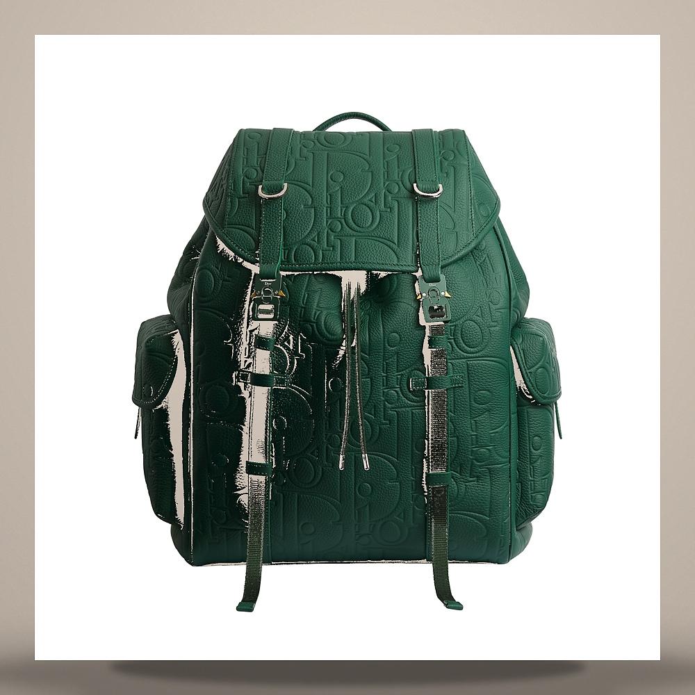 DIOR Deep Green Gravity Leather Hit the Road Flap Backpack