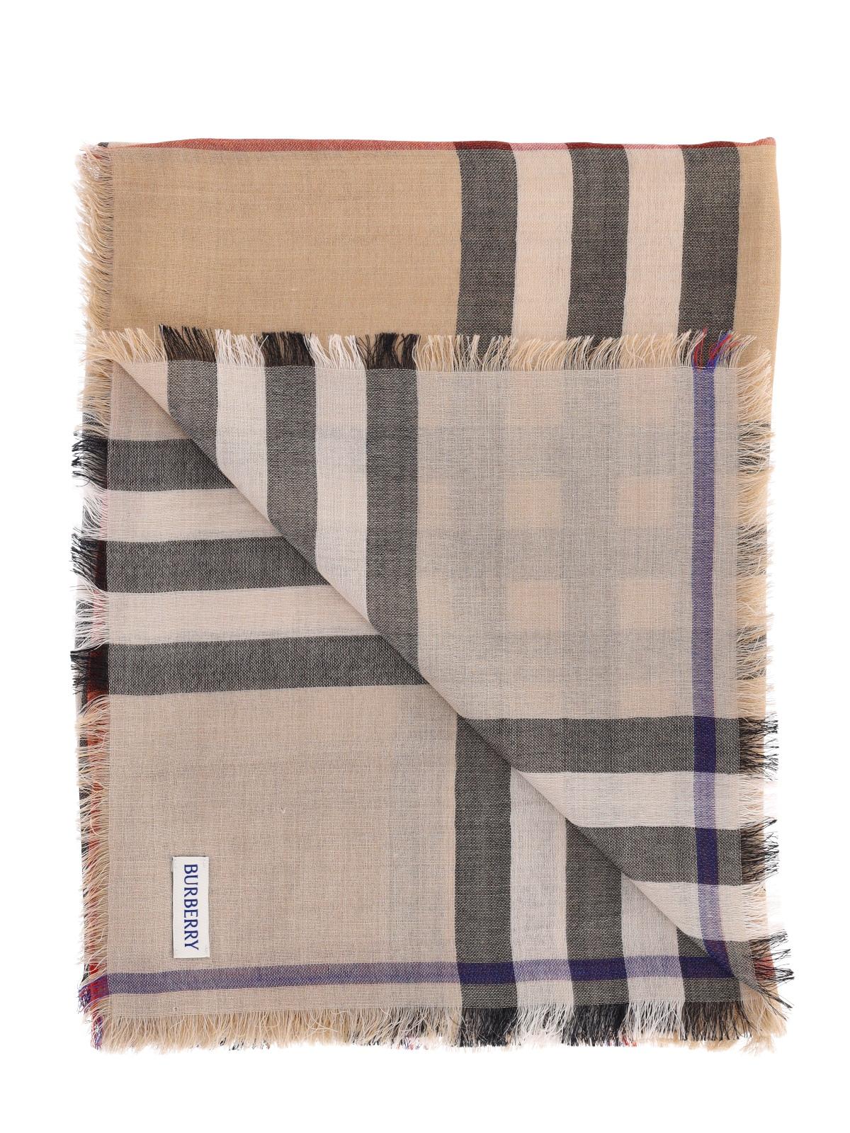 BURBERRY Beige Check Wool Scarf