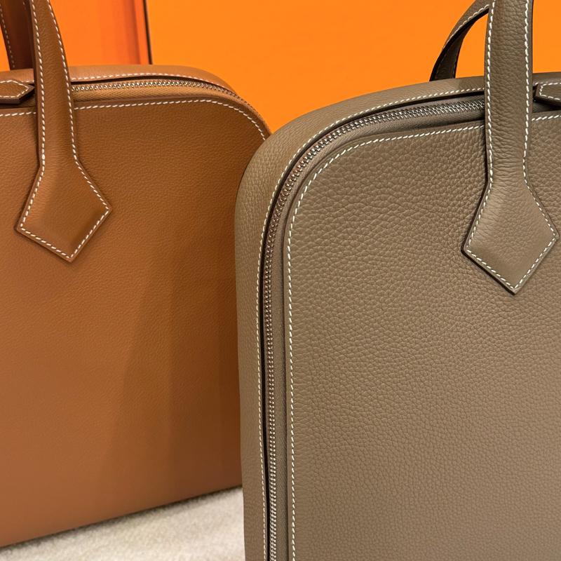 HERMES Victoria Light Brief Case Gold Brown Tote Bag Unisex