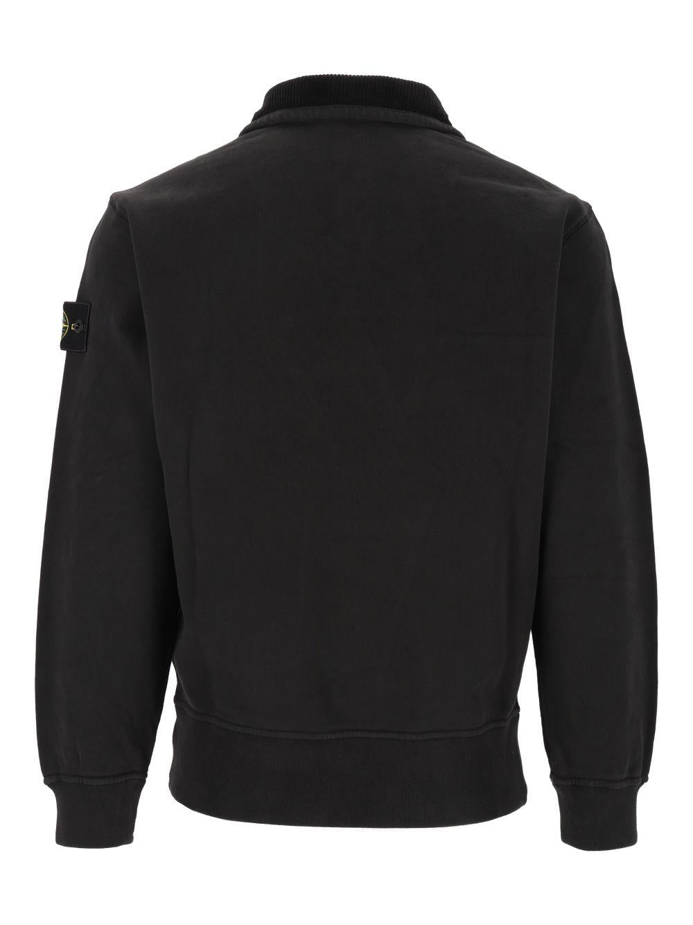 STONE ISLAND Black Cotton Zip-Up Sweatshirt