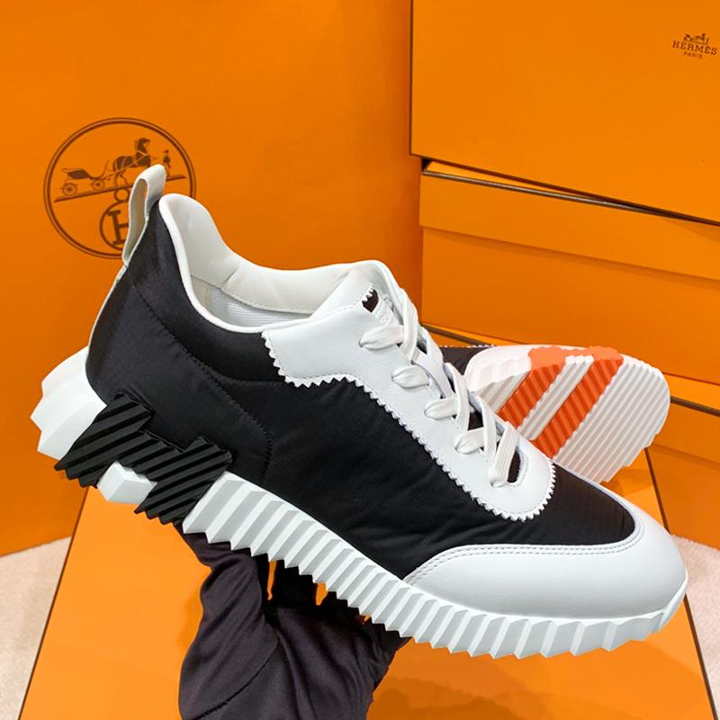 HERMES Men’s Bouncing Ripstop Fabric Calfskin Black H Two-Tone Sneakers