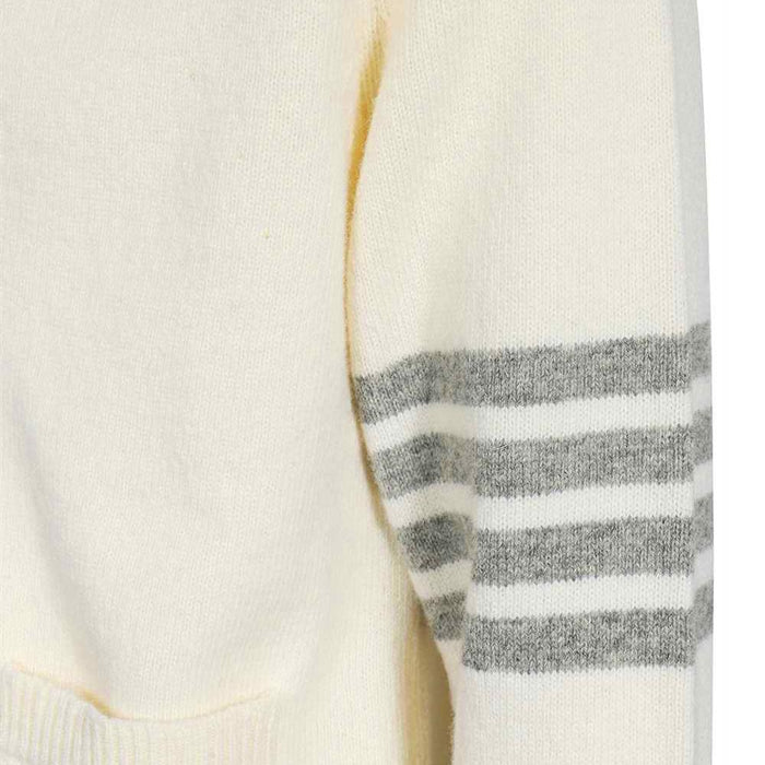 THOM BROWNE Diagonal Armband V-Neck Wool Cardigan White Men