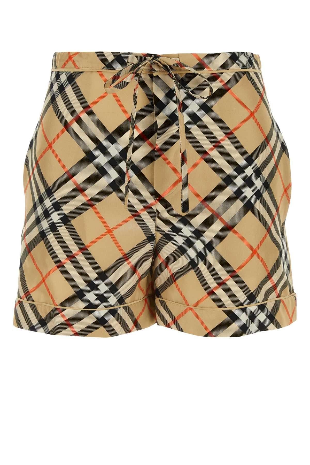 BURBERRY Check Cotton Blend High-Rise Shorts
