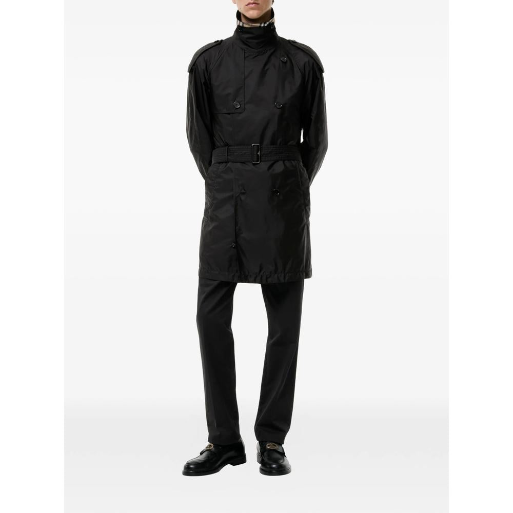 BURBERRY Black Cotton Gabardine Double-Breasted Trench Coat Men