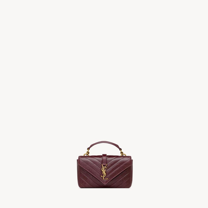 Saint Laurent Crinkled Leather Mini Chain Shoulder Bag Deep Hot Wine
