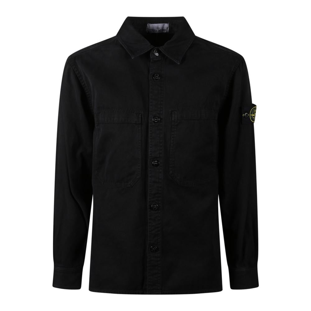 STONE ISLAND Organic Cotton Satin Concealed Zip Regular Fit Overshirt Black