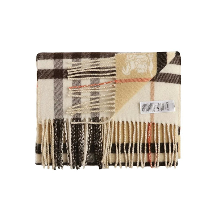 BURBERRY Double Giant Check Scarf Sand Pebble White 8113922
