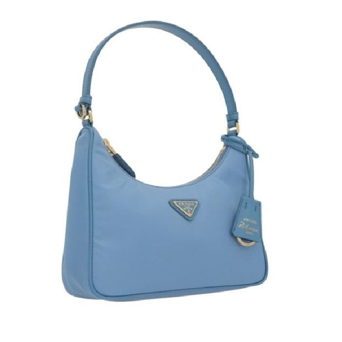 PRADA Re-Nylon Triangle Logo Hobo Shoulder Bag Blue