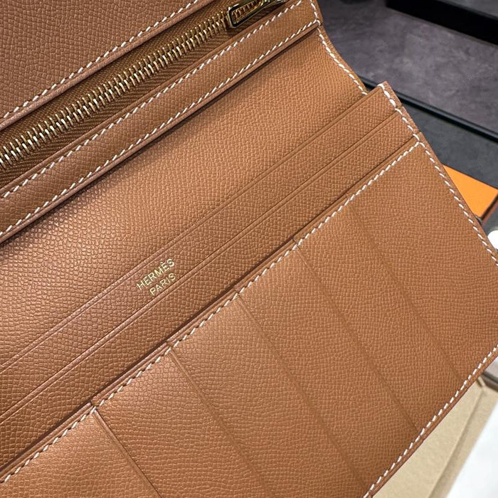 HERMES Gold Epsom Leather Béarn Long Wallet with Gold Hardware
