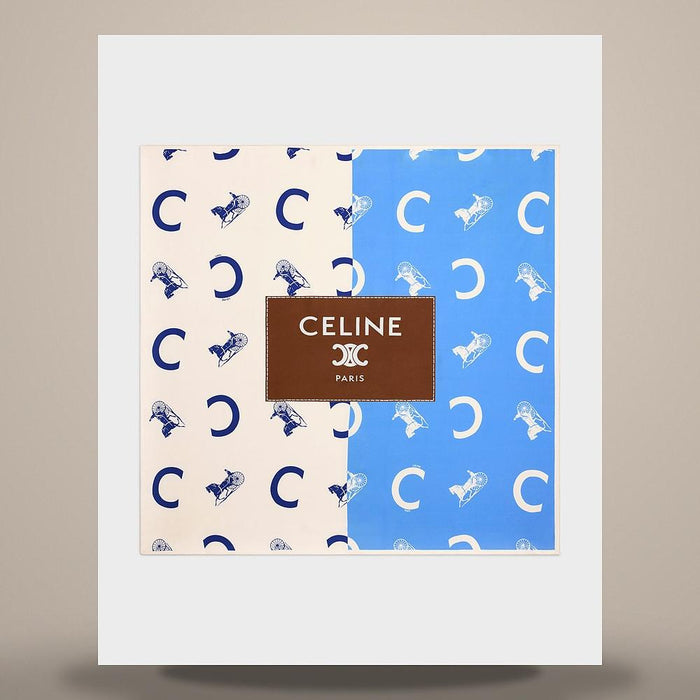 CELINE Silk Twill Blue Yellow Lavallière Scarf AA0A65392 07BY