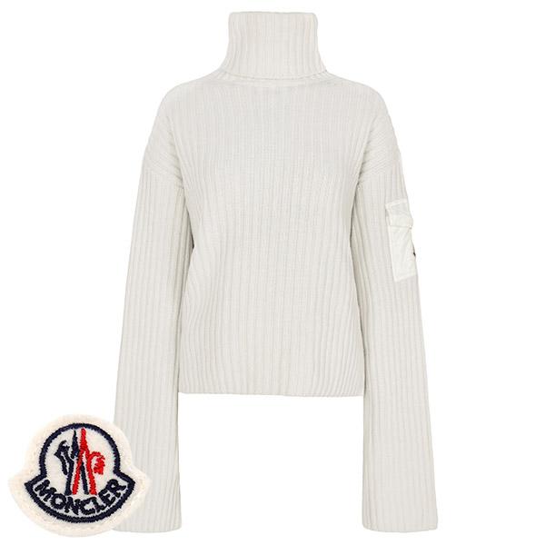 Moncler Ivory Wool Turtleneck Sweater with Pocket Logo Patch 9F00017 M1241 080