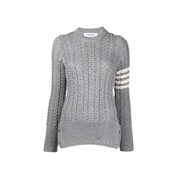 THOM BROWNE Diagonal Armband Wool Crewneck Sweater Light Gray Women