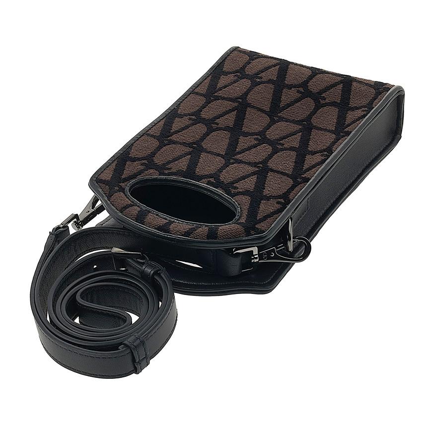 VALENTINO Garavani V Logo Mini Crossbody Bag Unisex Black Leather