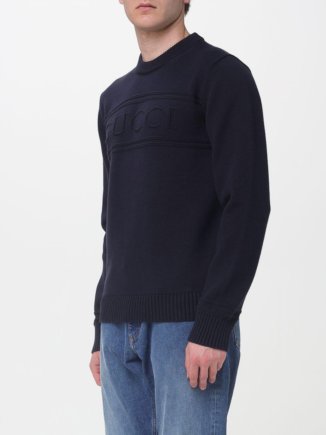 GUCCI Blue Wool Round Neck Knit Sweater for Men