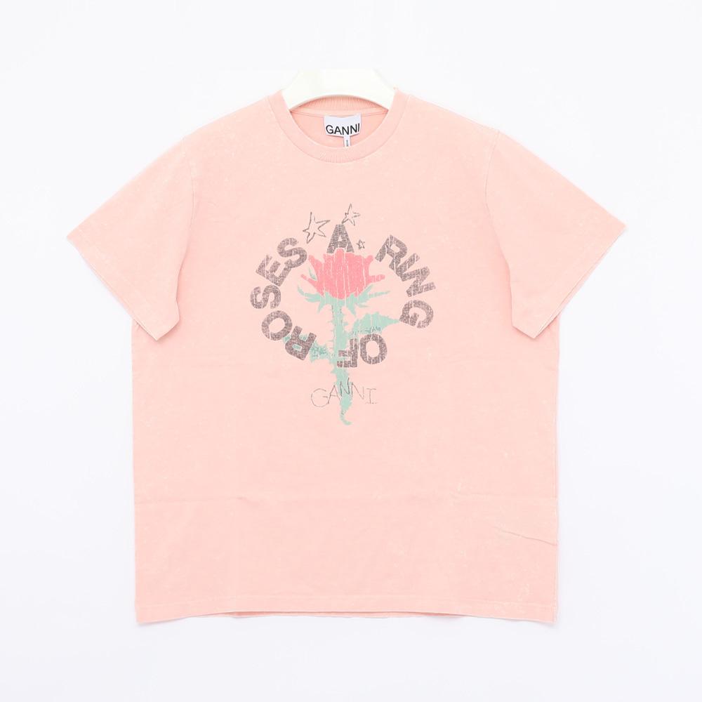 GANNI Rose Print Future Heavy Jersey Oversized Short Sleeve T-Shirt A1050152 0BN