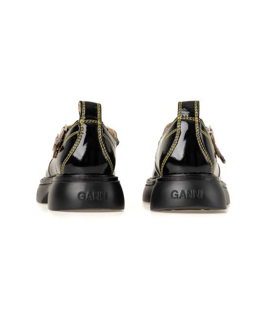 GANNI Black Leather Loafers S2928 864 BLACK YELLOW DOM