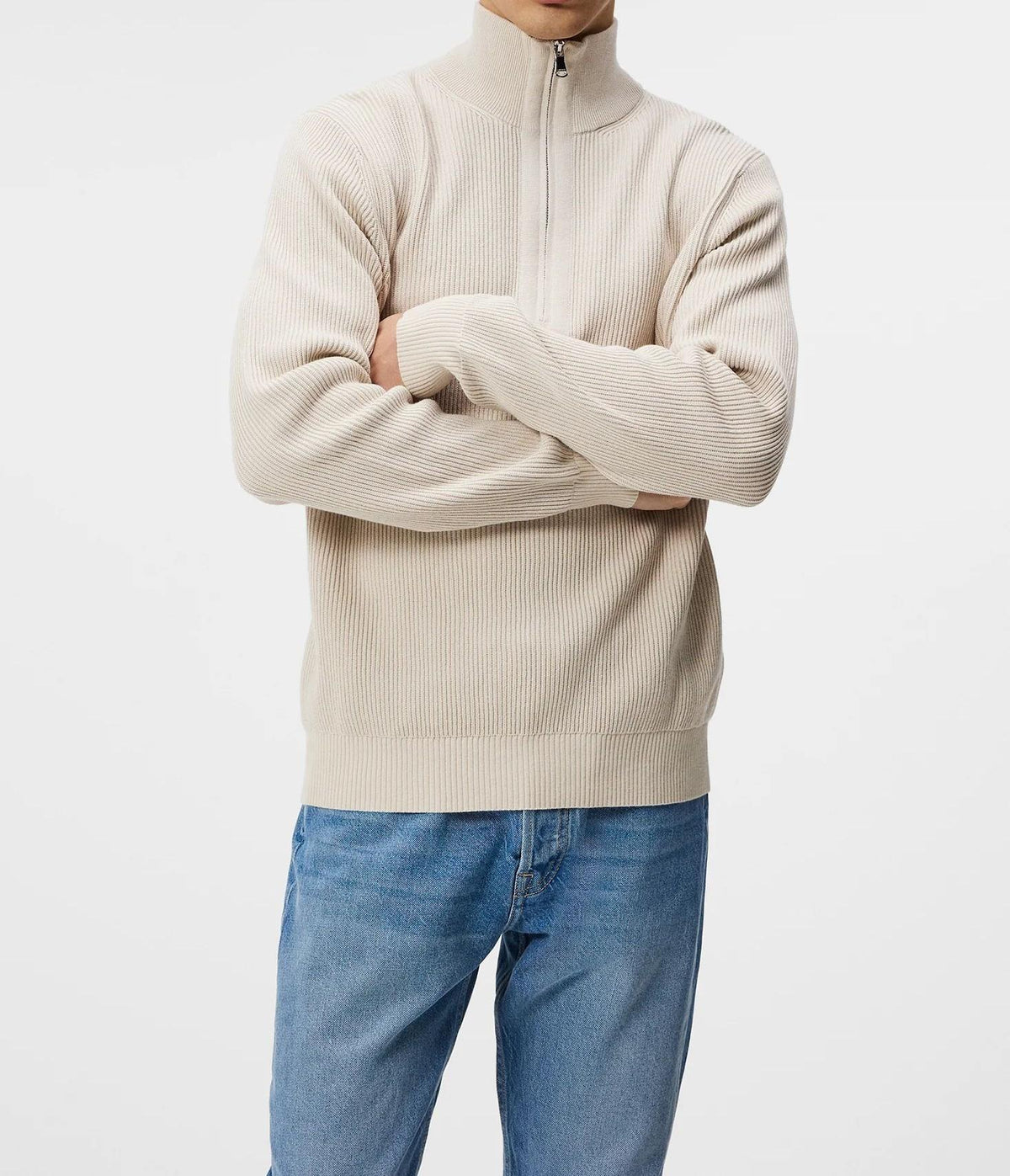 J LINDEBERG Men’s Golf Half-Zip Knit Sweater Beige