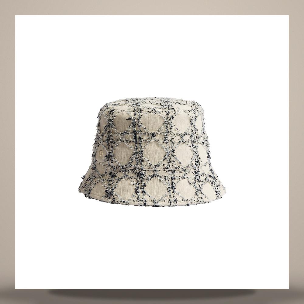 DIOR Cannage Teddy D Narrow Brim Bucket Hat White Blue Cotton CPB06225ADCN C001