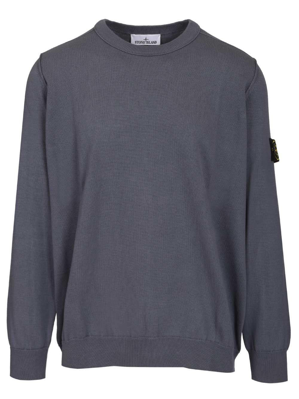 STONE ISLAND Blue Cotton Crewneck Knit Sweater for Men