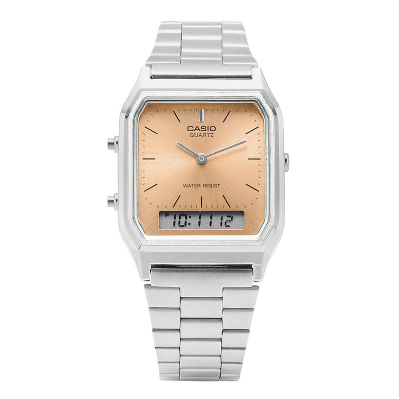 Casio Unisex Metal Watch Silver Tone Analog-Digital Stainless St AQ 230A 4AMQYDF