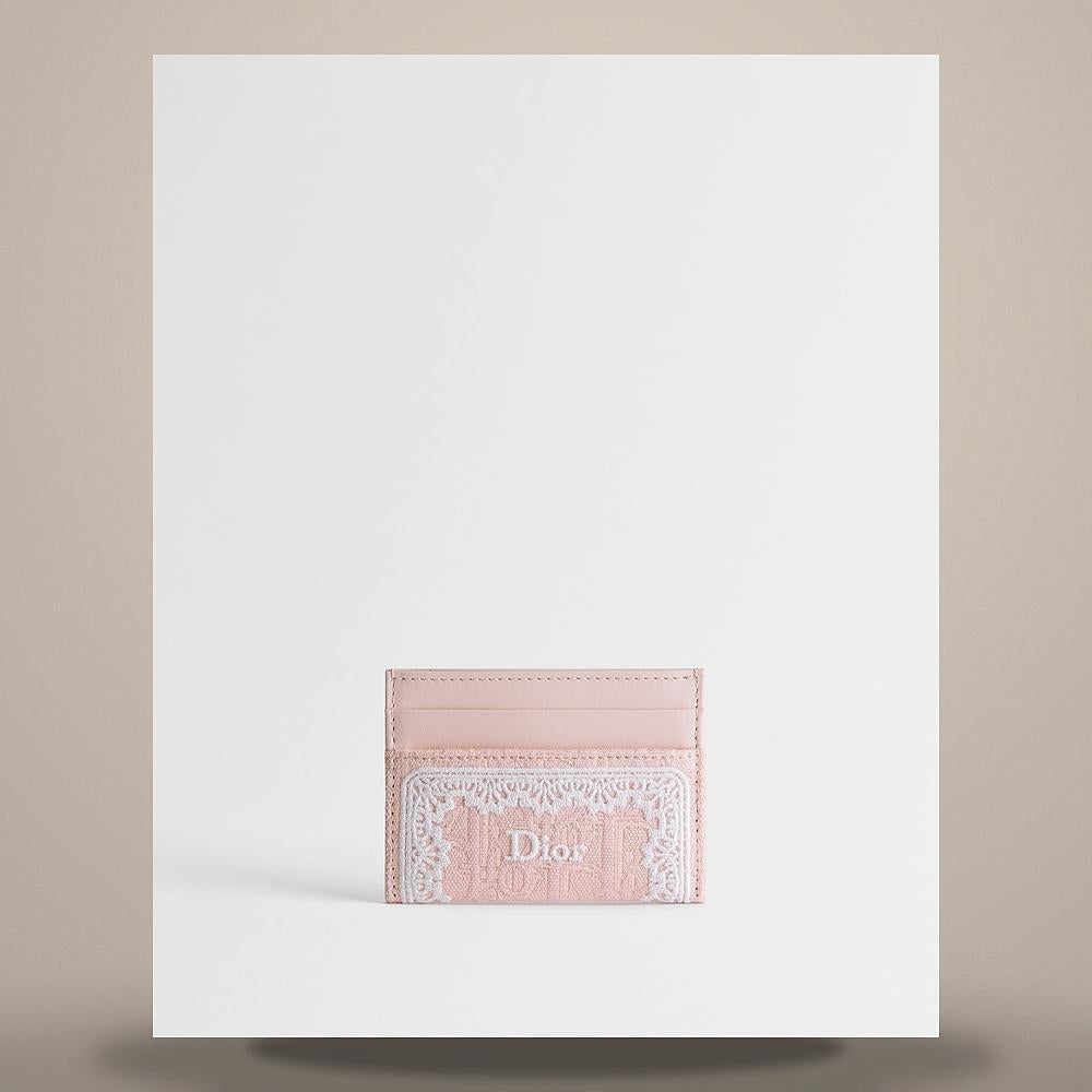 DIOR Oblique Jacquard Pink White Lace Card Holder Wallet