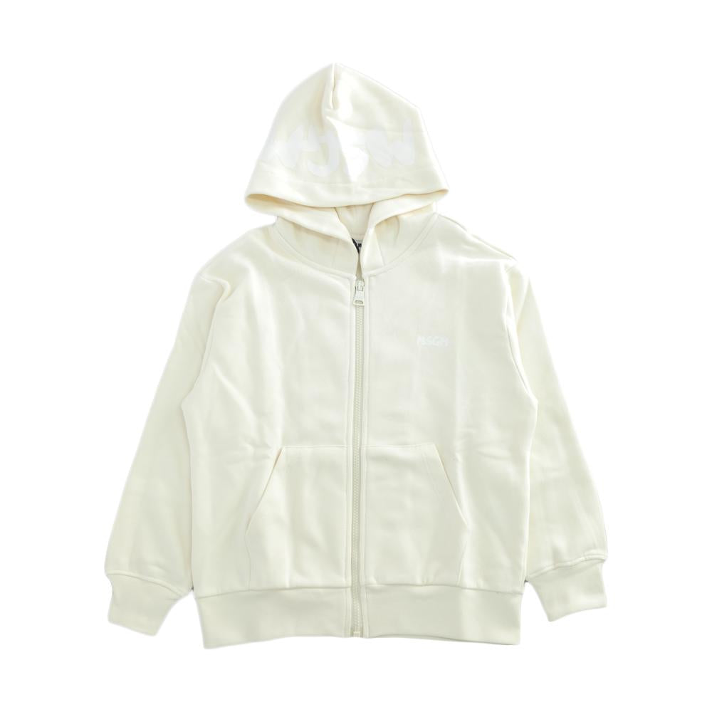 MSGM Ivory White Logo Print Hooded Zip-Up Jacket for Women F5MSJUZH002 013