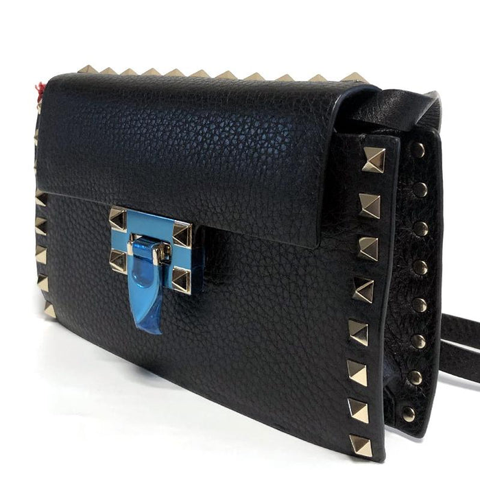 VALENTINO Rockstud Black Leather Crossbody Shoulder Bag UW2B0G50VSF 0NO