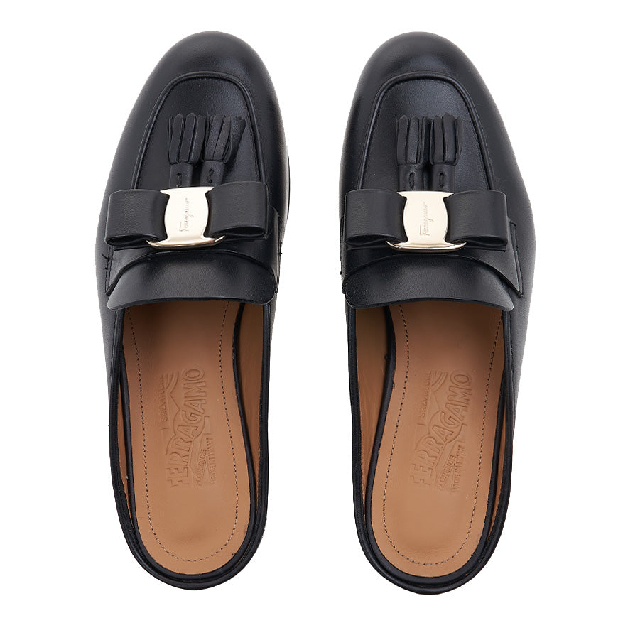 Ferragamo Black Vara Bow Tassel Women's Flat Mule Sandals 0758462 1
