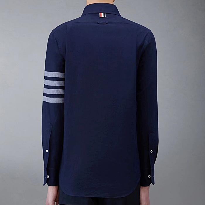 THOM BROWNE Solid Flannel 4-Bar Name Tag Straight Fit Long Sleeve Shirt