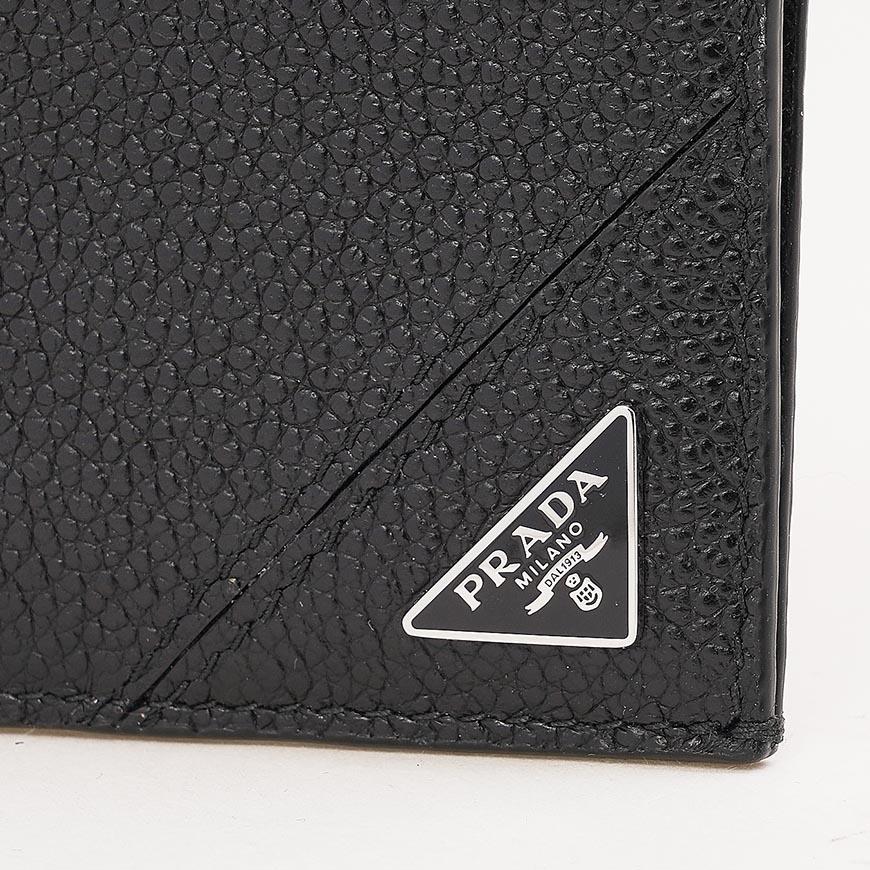 PRADA Vitello Leather Triangle Logo Card Holder Black