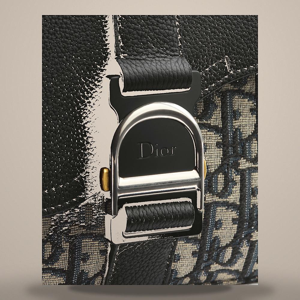DIOR Beige Black Saddle Heritage Flap Strap Bag Oblique Jacquar 1ADPO478YKV H27E