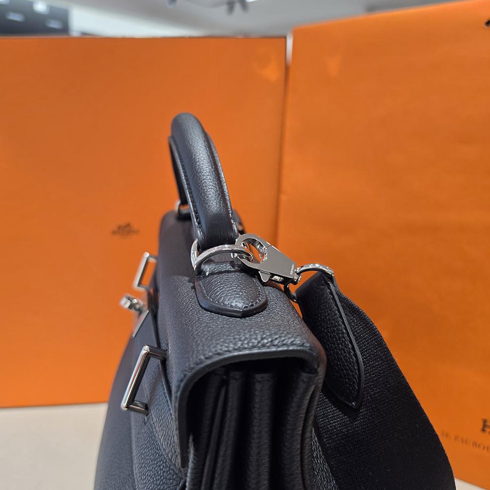 HERMES Kelly 42 Maxi Crossbody Shoulder Bag Black Palladium Hardware
