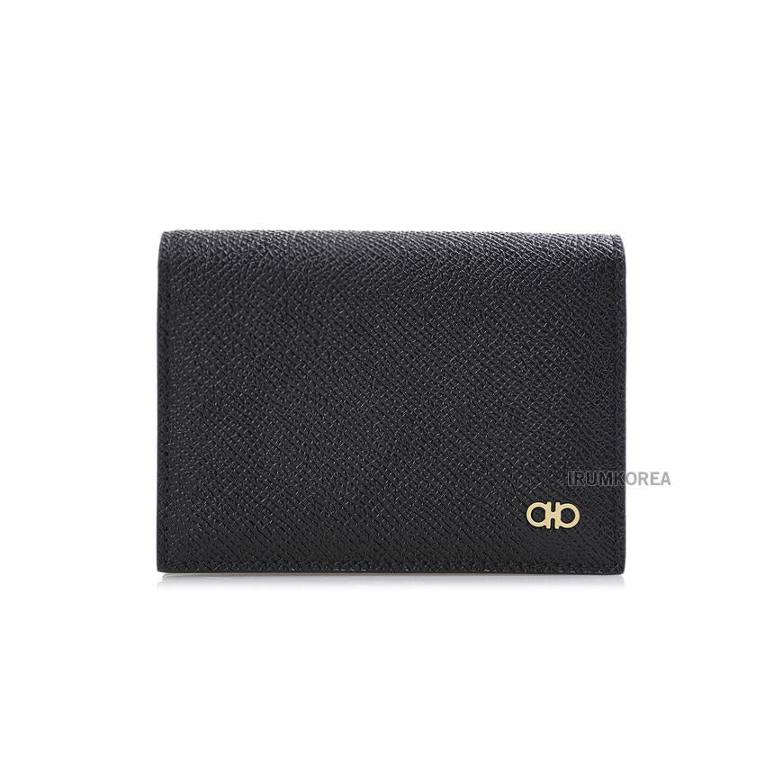 Ferragamo Gancini Card Holder Unisex Leather Wallet 1665 NERO 0784673