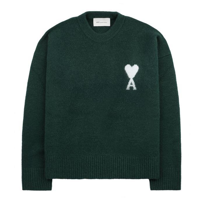 AMI Big Heart Logo Alpaca Crewneck Knit Sweater for Men