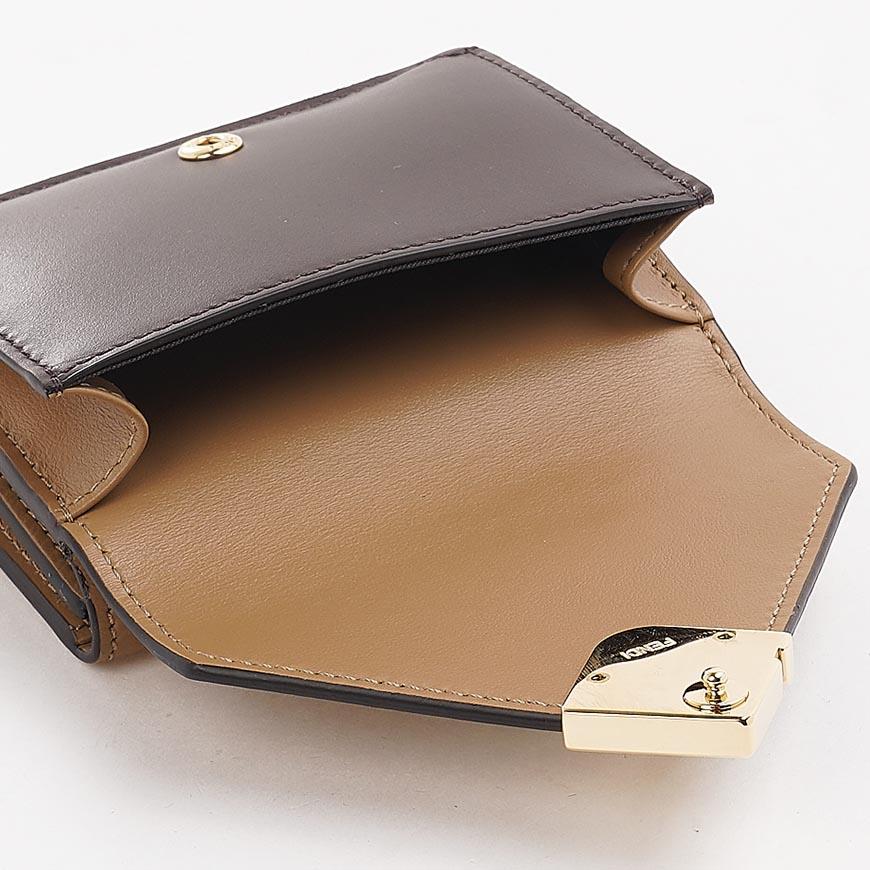 FENDI Women’s FF Diamond Small Bifold Wallet Leather Brown