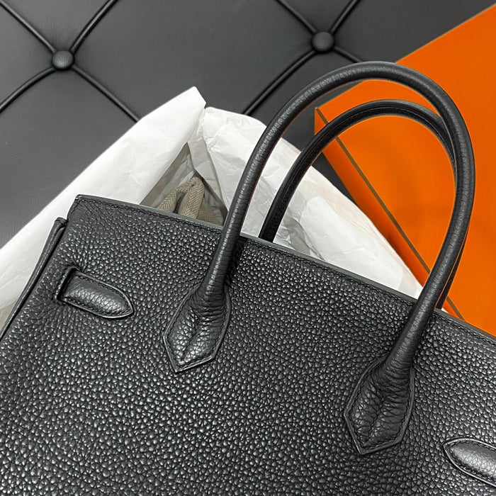 HERMES Black Leather Birkin 30 Tote Bag with Gold Hardware