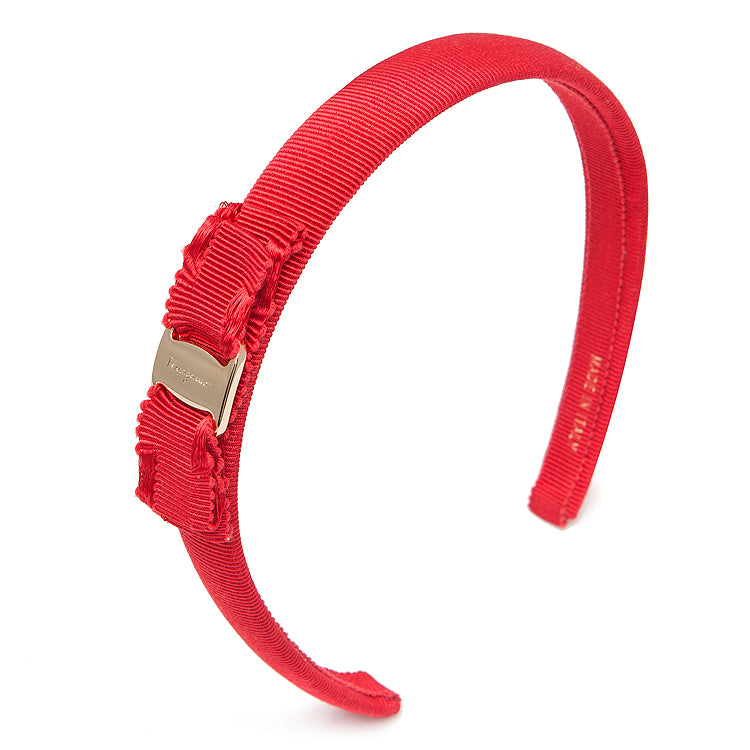 Ferragamo Black Satin Headband FH 25 57301 Light Red
