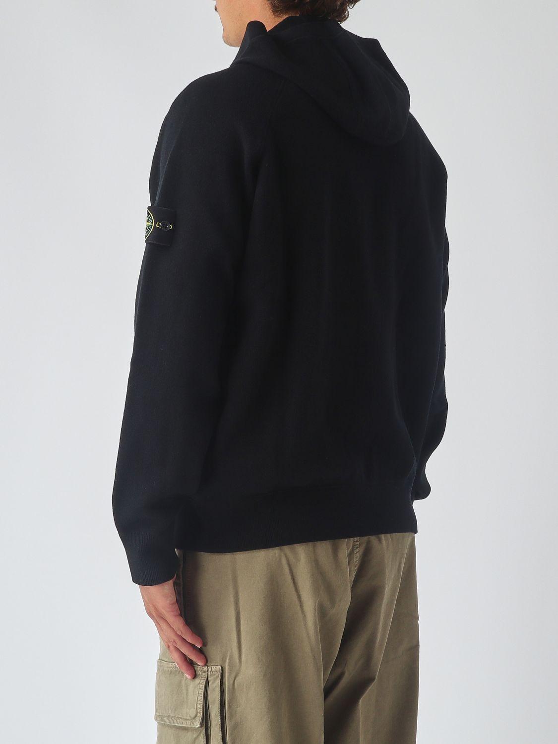 STONE ISLAND Black Wool Knit Zip-Up Sweater for Men