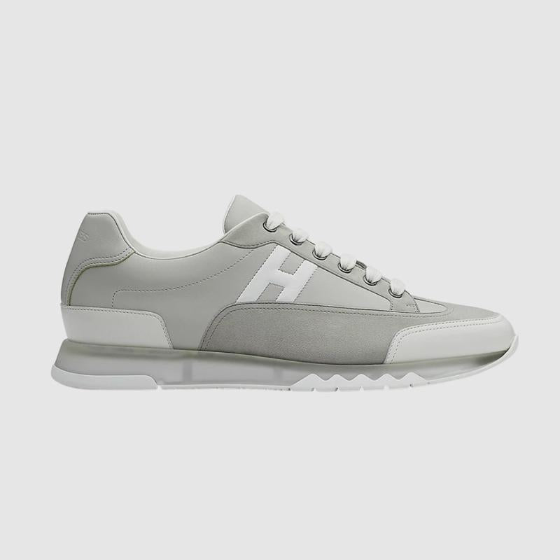 HERMES Trail Sneakers Calfskin White Gray Low-Top Men’s
