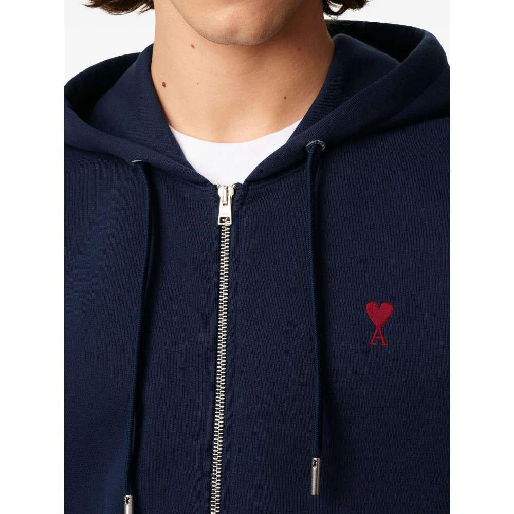 AMI Heart Logo Navy Zip-Up Hoodie Unisex